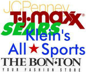 [JC Penney, T.J. Maxx, Sears, Klein's All Sports, The BON-TON]
